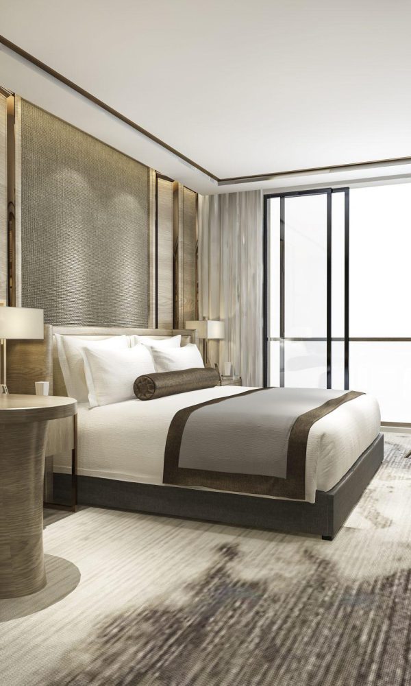 3d rendering luxury classic modern bedroom suite in hotel