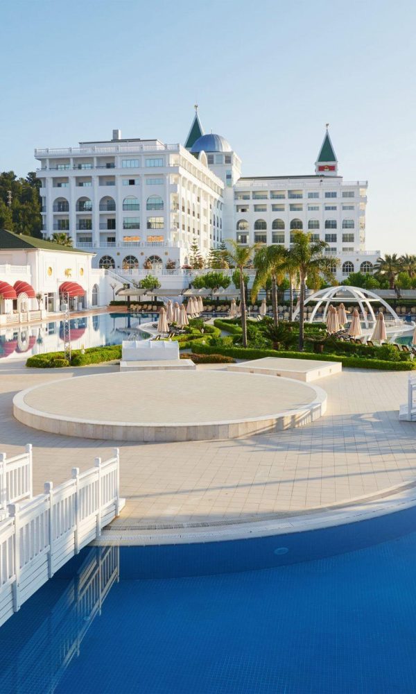 Swimming pool and beach of luxury hotel and outdoor pools and a spa. Amara Dolce Vita Luxury Hotel. Resort. Tekirova-Kemer. Turkey